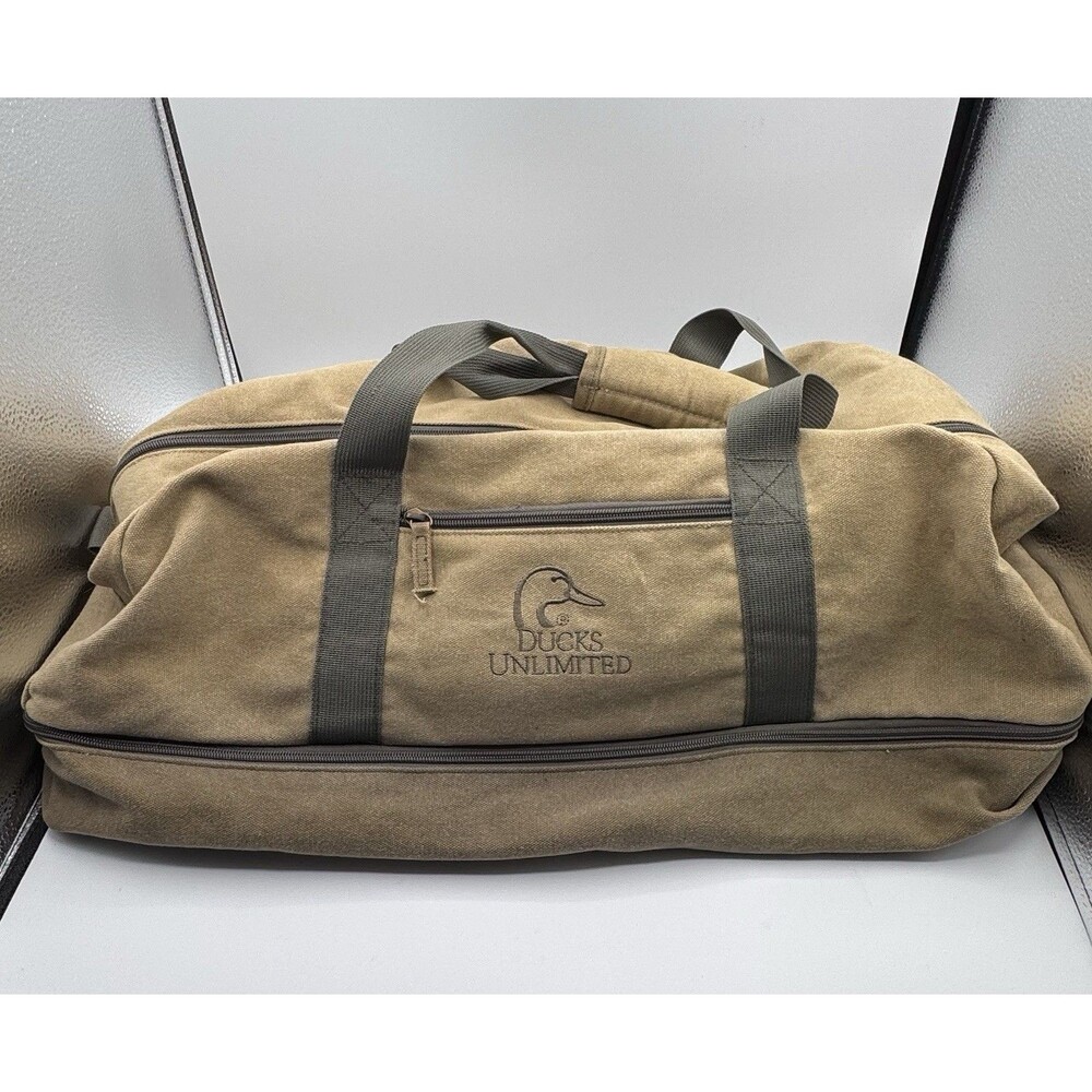 Ducks Unlimited Soft Canvas Duffle Bag Carry On Brown Embroidered Logo